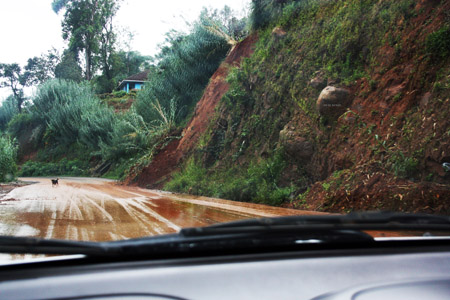 Una strada verso il sud dell'isola durante le fortissime piogge del 2011.