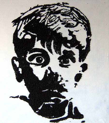bambino spaventato polvere gomma su tela 100 x 100 anno 2014